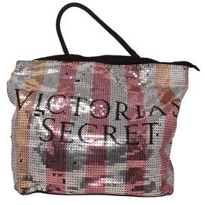 Victorias Secret 2015 Black Friday  Pink Silver Sequin Striped Travel Tote Bag